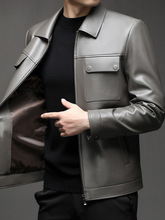 海宁真皮皮衣男士春秋冬保暖夹克翻领中年宽松爸爸装时尚休闲外套