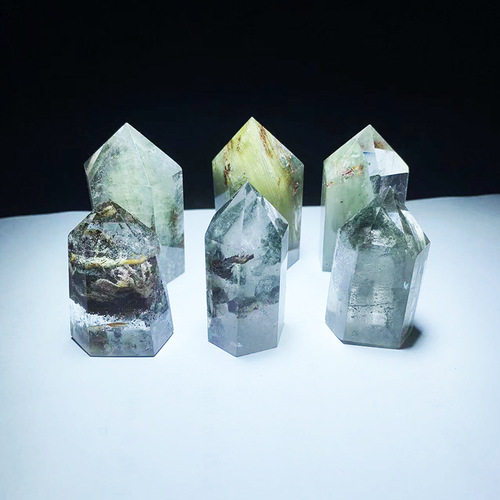 Donghai natural crystal six-sided single-pointed green ghost crystal column natural crystal raw stone polished crystal column wholesale