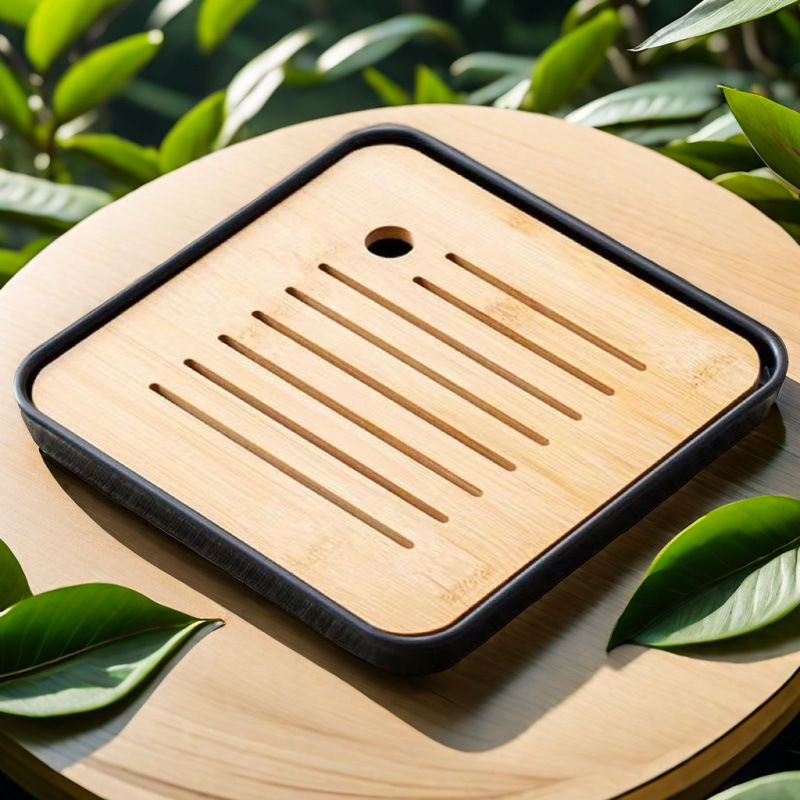 뜨거운 판매 대나무 사각 접시 약 19.3cm 검정색 바닥