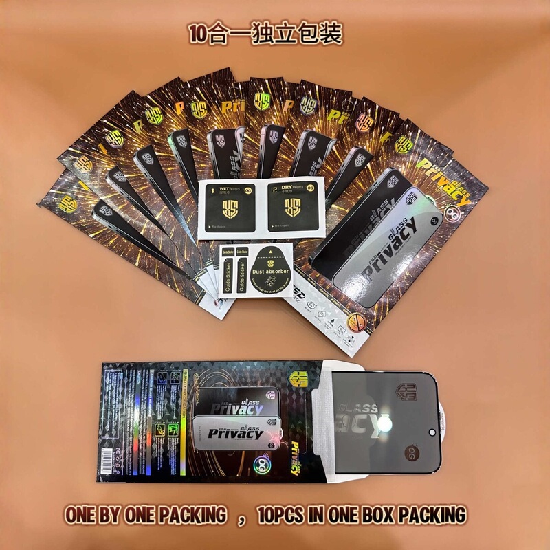Premium 10-Piece High-Aluminum Anti-Peep Tempered Glass Film for Apple, High-Definition, Anti-Drop, Anti-Static iPhone Screen Protector Wholesale