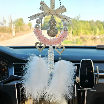 Gourd Car Pendant with Diamonds, Car hanging - pink-crystal-lily-of-the-valley-diamond-gourd-love-diamond-feather
