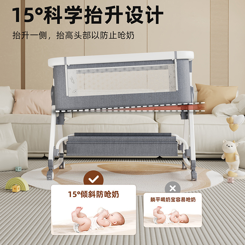 Cuna de aleación de aluminio Cama de cuna portátil portátil Cama de bb multifuncional plegable Cama grande de costura para recién nacidos