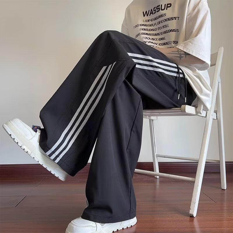 Striped Quick-drying Casual Pants Men's Summer Thin Loose Wide-leg Sports Pants for Boys Teenagers Straight Pants