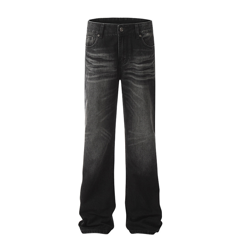 Retro High Street Wavy Pattern Jeans Loose Casual Straight Leg Trousers For Men And Women Summer Trendy Floor Length_mkmklike.com
