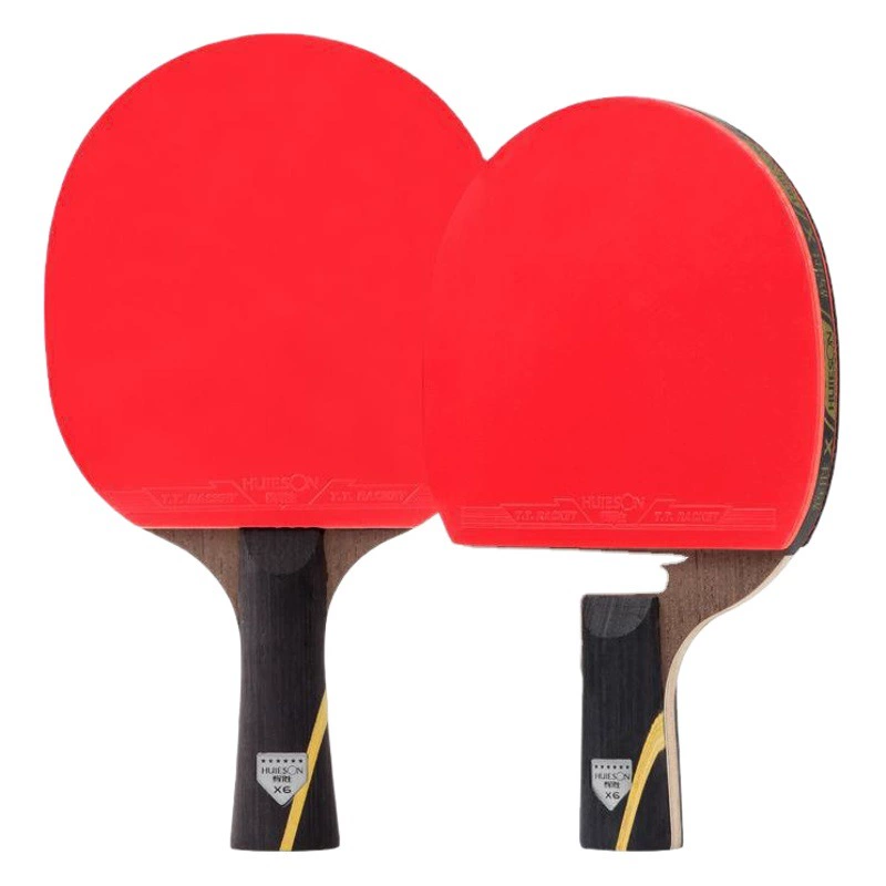 Теннисная ракетка Huisheng, оптовая продажа, шестиклассная, 5-слойная древесина «Куриное крыло» плюс 2-слойный карбон, двусторонняя резина, для внешней торговли