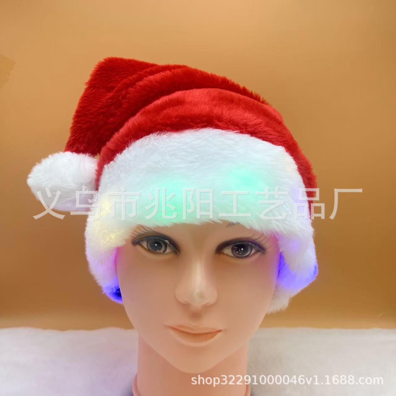 Gran rojo y pequeño pelo de conejo sombrero de Navidad con luz