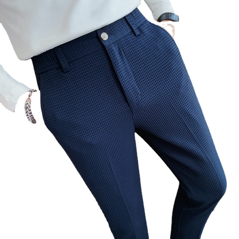 Pantalon décontracté droit gaufré à la mode et simple de marque tendance paresseuse, pantalon slim à petite jambe, pantalon d'affaires suspendu_voghion.com