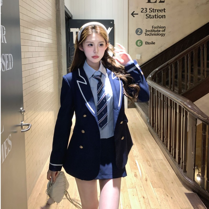 【清潭国高】学院修身显瘦西装外套秋季百搭半裙套装|undefined