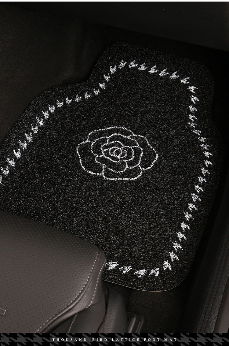 Car Mat Silk Ring Universal Main Driving Carpet Light Luxury Camellia Floor Mat Anti-Dirty Anti-Slip Protection Mat Car Mat