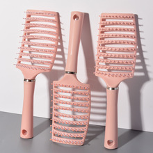 新款樱花粉梳子家用镂空排骨梳高颅顶蓬松造型大弯梳美发工具现货