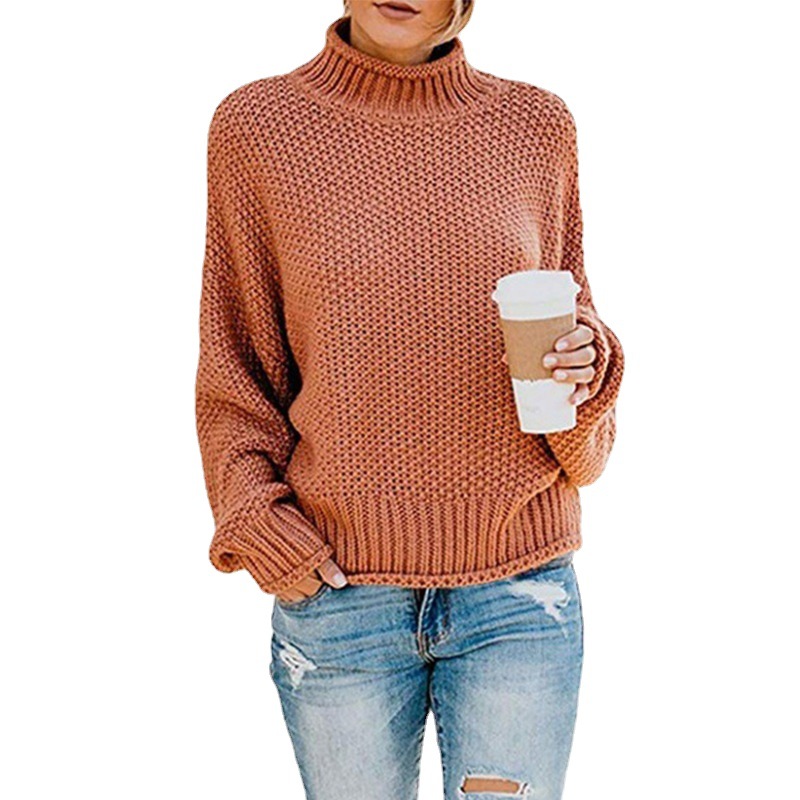 Damen-Rollkragenpullover, Freizeitmode, gestreifter Pullover, Herbst- und Winter-Damenkleid_voghion.com