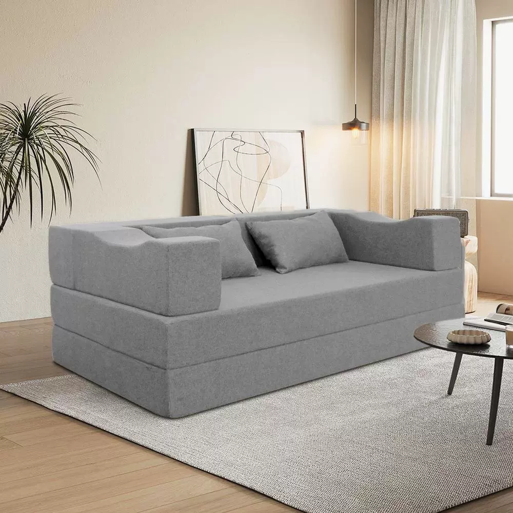 亚马逊同款简约客厅布艺懒人沙发卧室海绵一体两用折叠沙发床家具