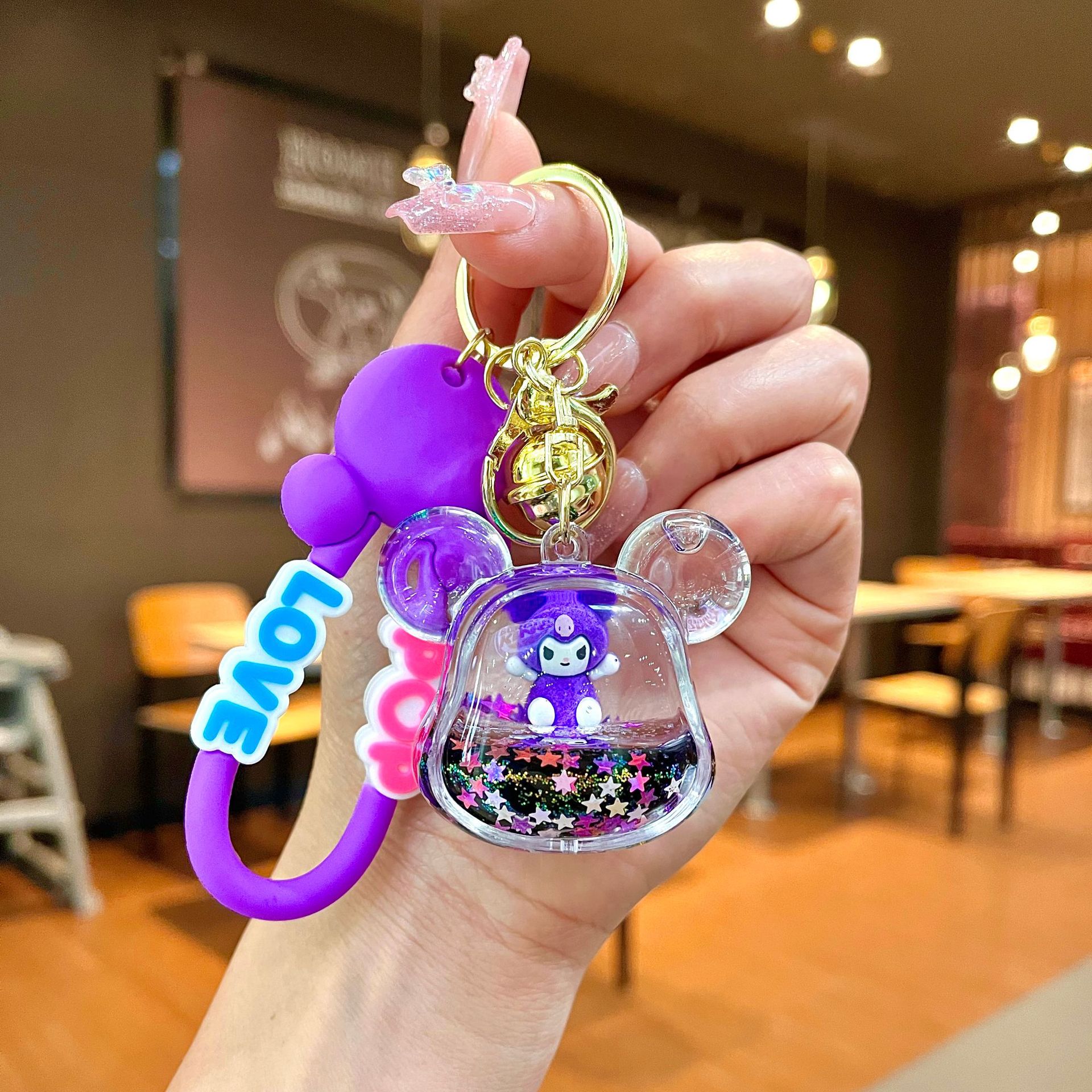 Nuevo llavero de dados luminosos con aceite, cuentas de burbujas, dados, colgantes de botella de arena de cristal, colgantes de bolsas al por mayor