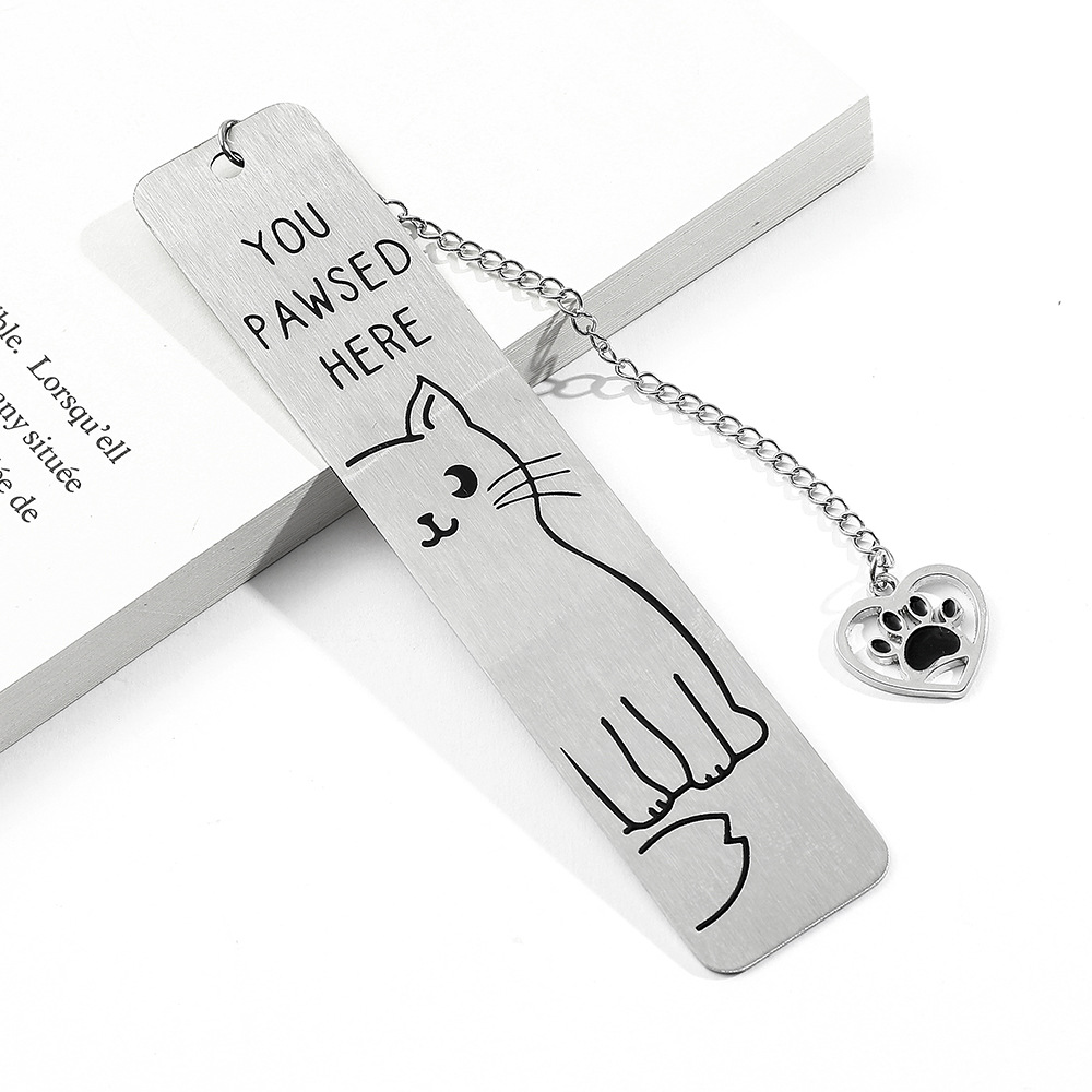 27g Weight Bookmark Stationery Type 1 Piece Quantity Class, School Occasion 201 Stainless Steel Material Letter, Cat Pattern Cute Style 1 Piece Letter Cat Class School 201 Stainless Steel Cute Bookmark 7