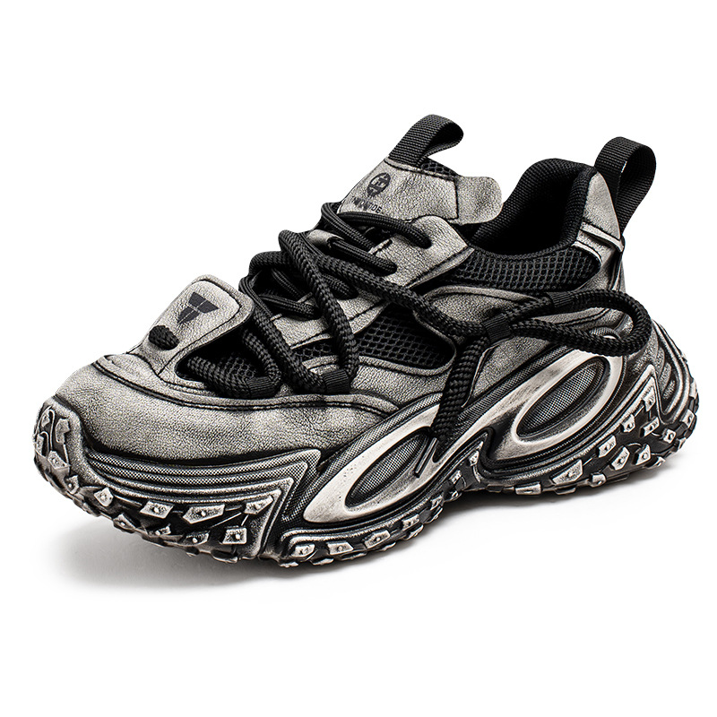 Estación europea zapatos de hombre de cuatro estaciones, malla de primavera, zapatos deportivos casuales transpirables, zapatos de fondo grueso para estudiantes de todo fósforo