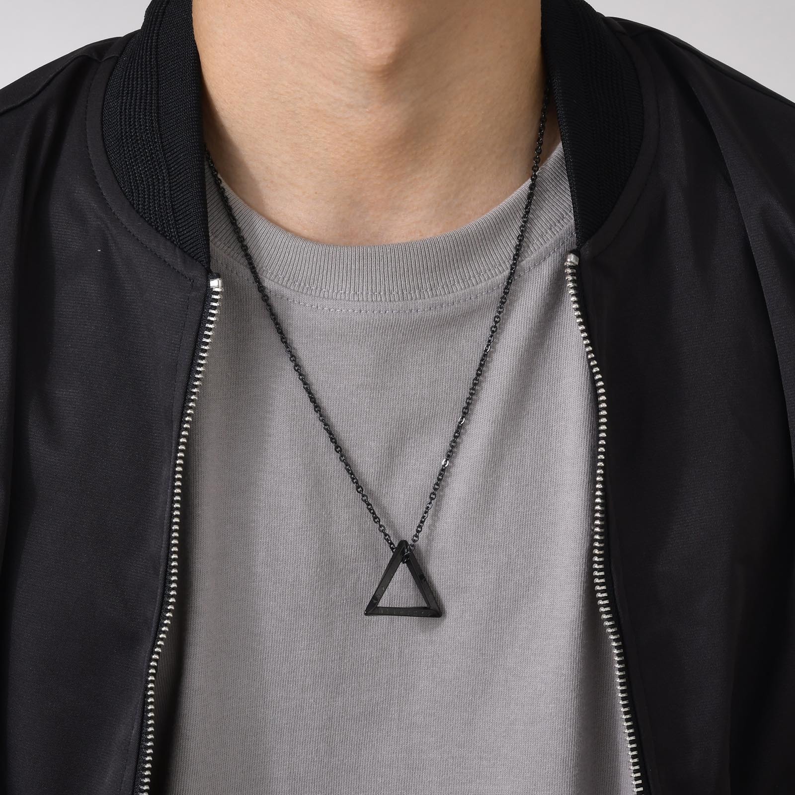 Men's stainless steel pendant necklace Viking Luen symbol triangle geometric steel color black PN-1707