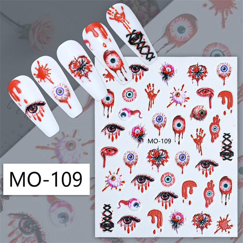 Nuevas pegatinas de alivio de uñas de Halloween cráneo calabaza fantasma 3D pegatinas de uñas tema Diablo