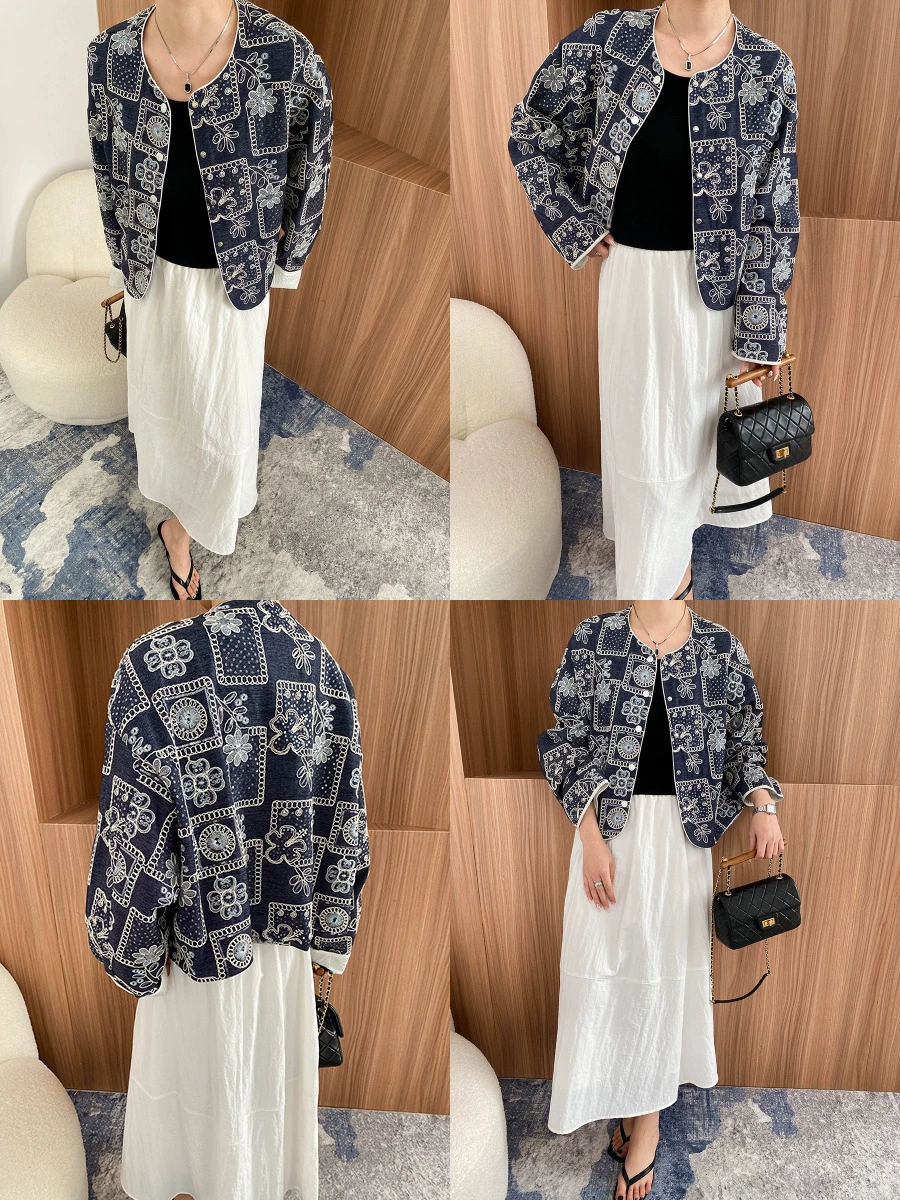 Дизайн ногтей с Sequins, куртка, китайский стиль, тренд сезона, вышивка, круглый воротник