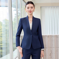 蓝色西装套装女春秋高级感职场上班工装酒店大堂经理职业装工作服