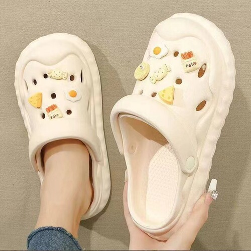 Cute women's shoes for hole shoes in summer, student dormitory slippers, platform sole beach head, half slippers, hole shoes