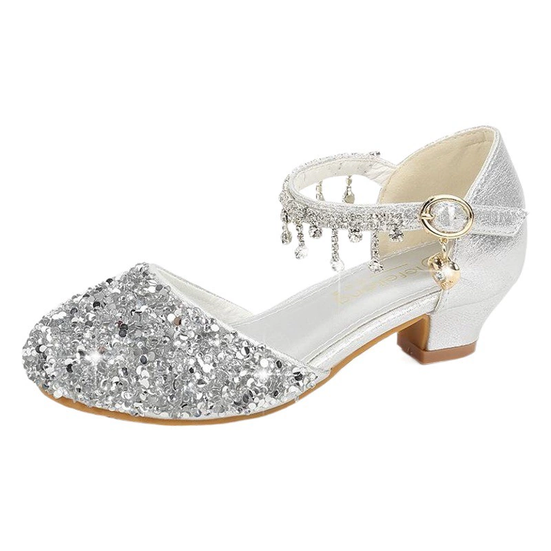 Кожаная обувь для девочек на высоком каблуке для маленьких девочек, платье с кристаллами, модель, шоу-обувь, детская обувь принцессы
