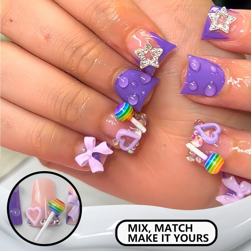 Cross-Border European and American Short Fake Nails, Sweet, Cool and High-End Design, Rhinestone Duckbill Type, Explosive Texture, Wearable Nails Wholesale