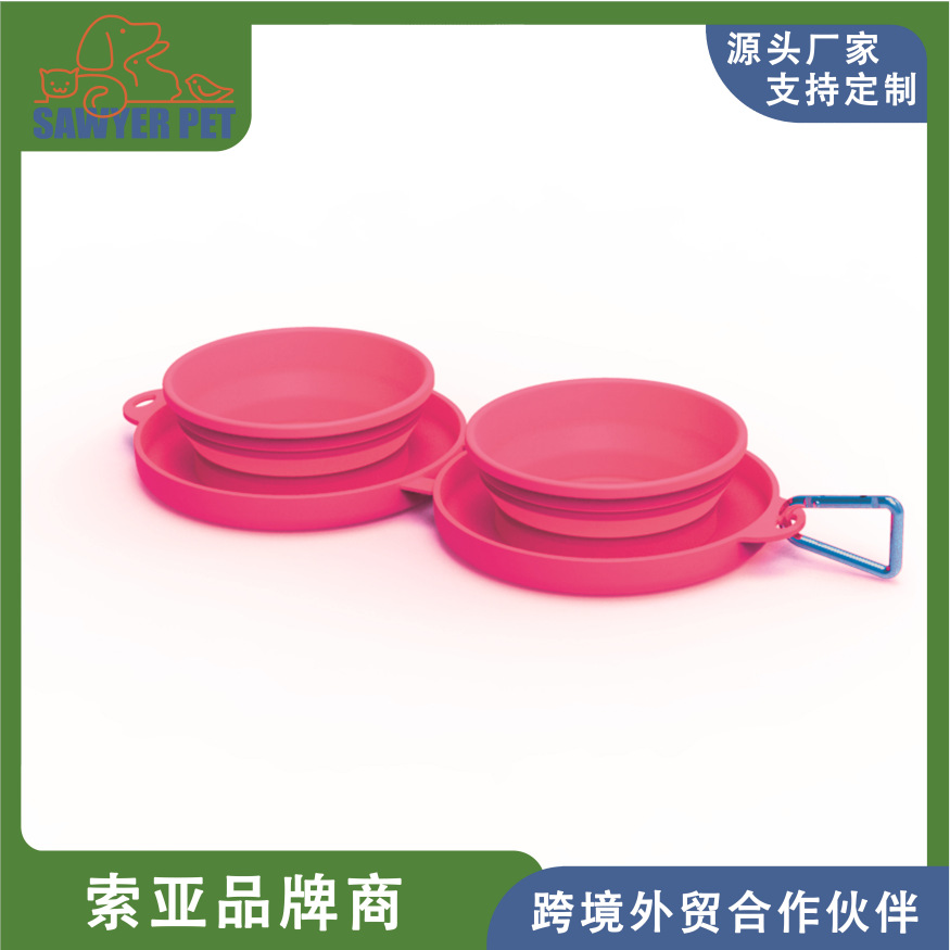 TPE tazón plegable portátil al aire libre para mascotas Tazón doble para gatos tazón de silicona