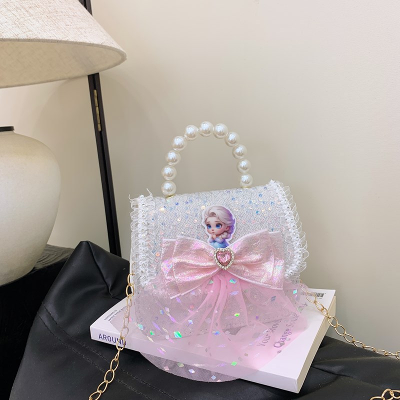 Nuevo bolso para niños niña pequeña bolso de cadena de perlas bolso de mano princesa de moda monedero de hombro