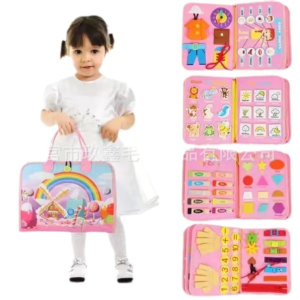 Nuevo tablero de aprendizaje práctico de fieltro transfronterizo, desarrollo de rompecabezas para bebés, capacidad de ejercicio, fieltro, tablero ocupado, enseñanza al por mayor