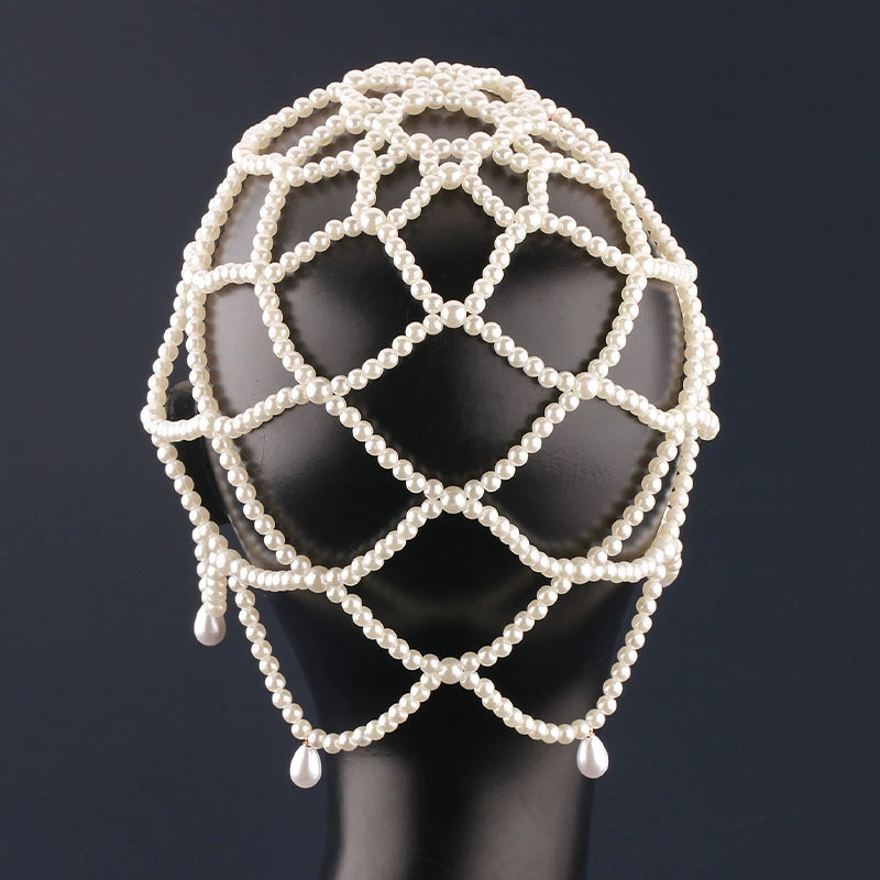 Fashionable hair accessory, chain from pearl for bride, hair mesh, (Cross-border trading), city style