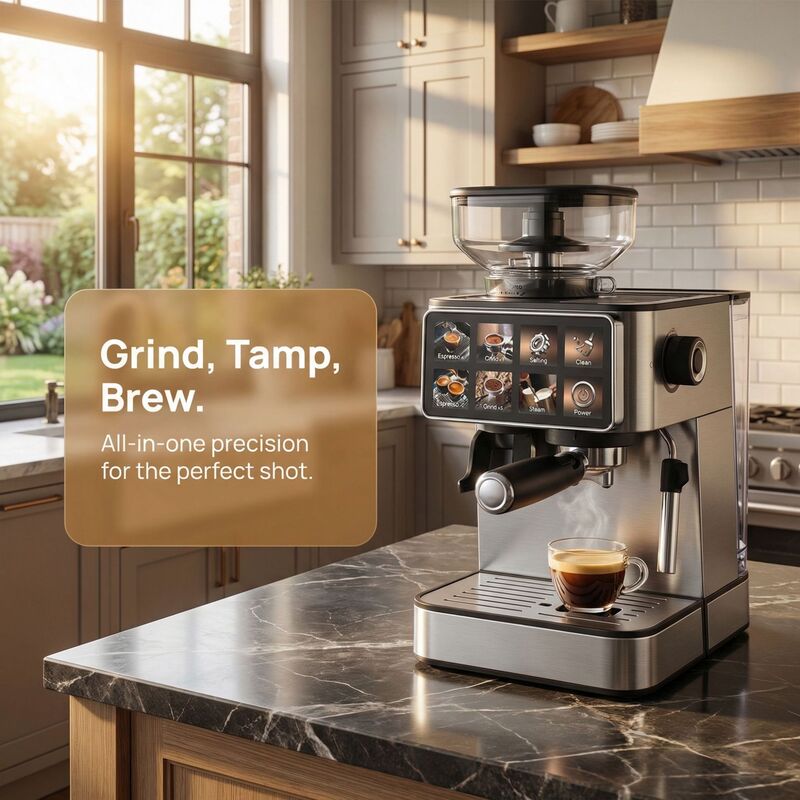 Cross-Border European Standard Touch-Screen Espresso Machine with Bean Grinding, Pump Pressure, and Milk Frothing Three-In-One Coffee Maker