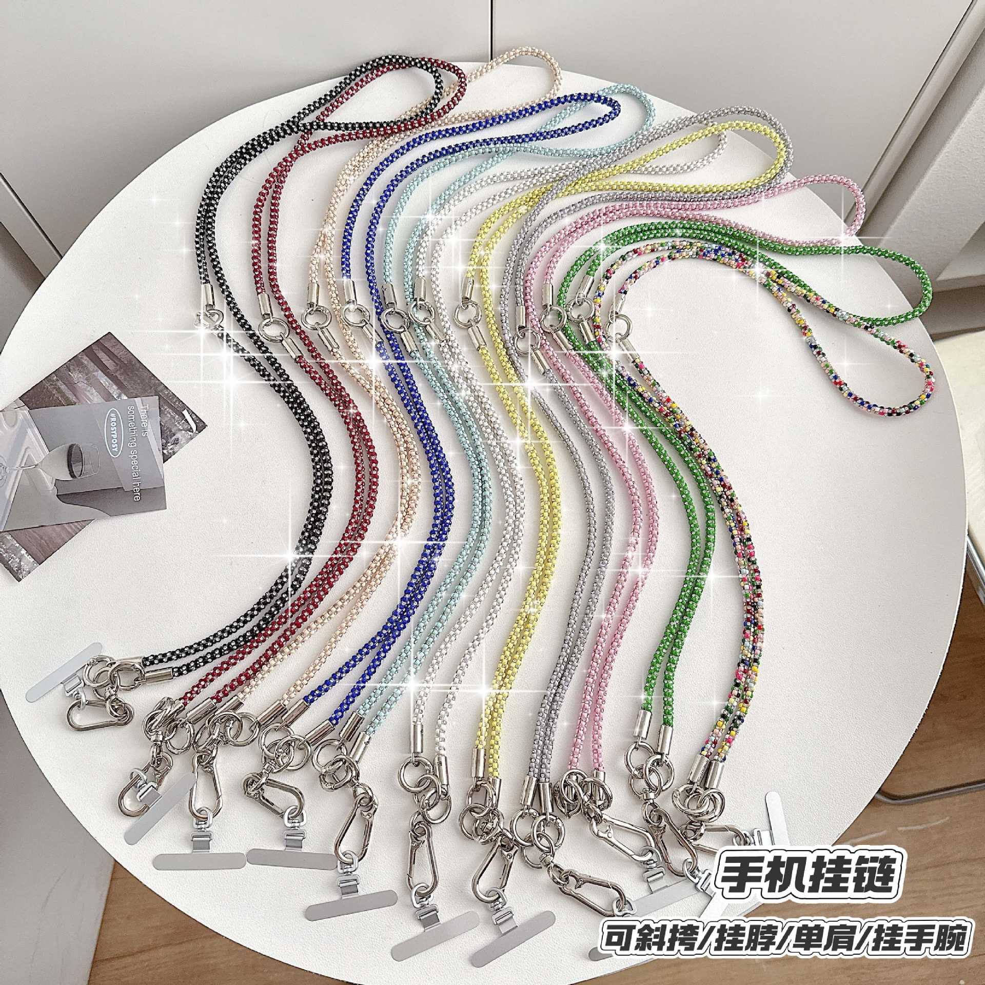 Cadena de teléfono móvil de alta gama hecha a mano de boutique, cordón de teléfono móvil de moda tres en uno de diamantes de lujo, mensajero largo/colgante