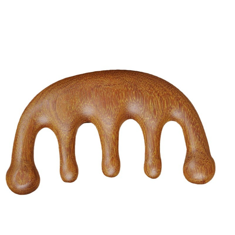 Peine de masaje de meridianos de sándalo verde Peine de meridiano de cinco dientes Peine de sándalo grande para hombres y mujeres Peine al por mayor