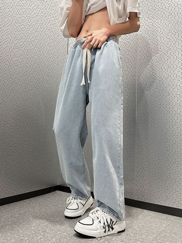 Champion men's jeans 2025 spring loose straight-leg adjustable waist pants American street style casual pants