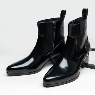 A generation of winter new black pointed boots men's leather increased zipper short boots high men's boots Guangzhou boots