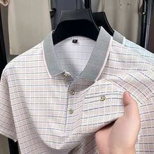 真口袋夏季冰丝男士短袖t恤中老年翻领休闲POLO衫爸爸装上衣
