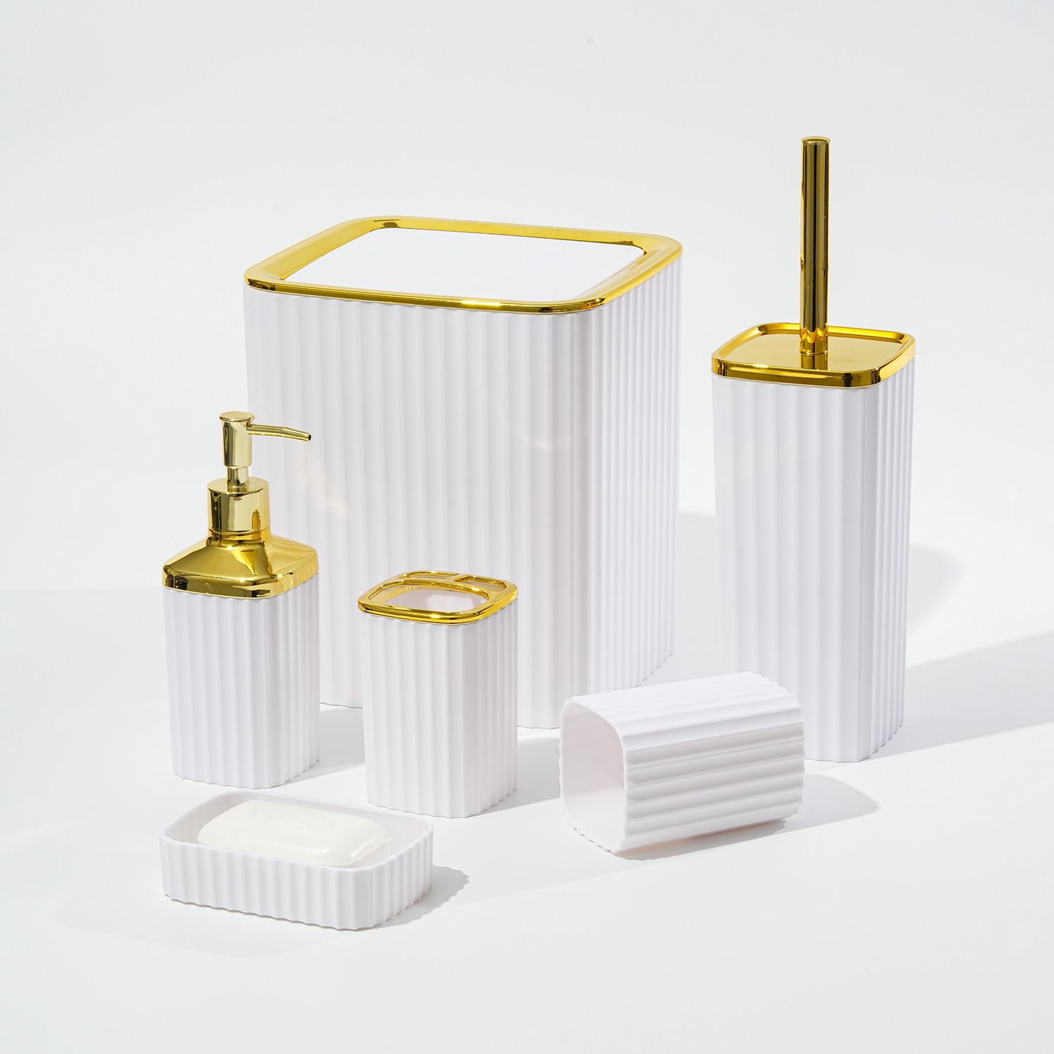 Juego de Accesorios de Baño Set de 6 Piezas de Plástico para Baño y Hotel
