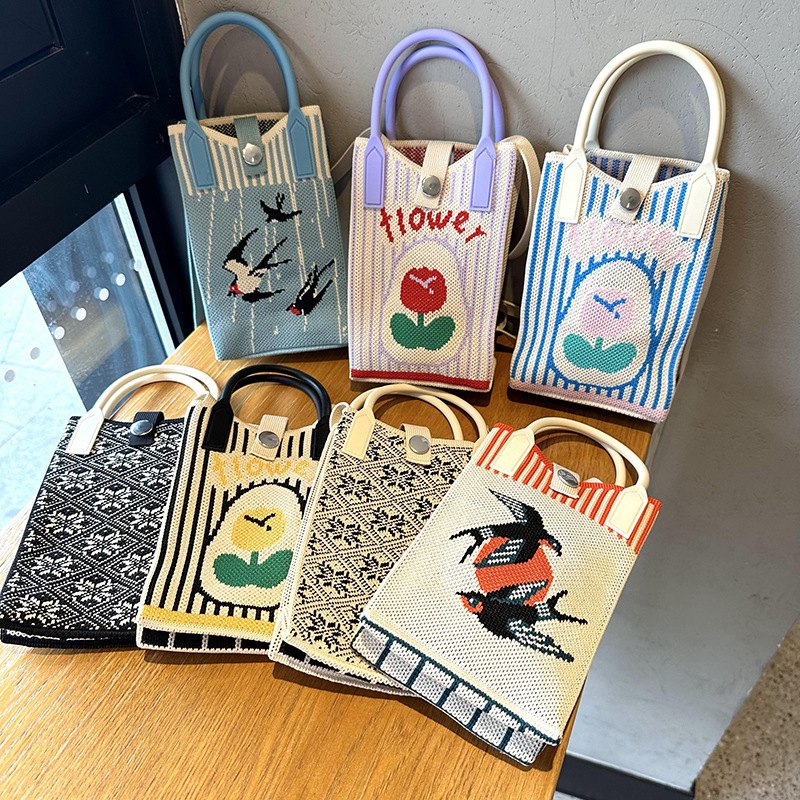 Chaleco de punto, bolso de mano, flor de golondrina de verano y otoño, chaleco conveniente, bolso de mano, bolso de muñeca, bolso de viaje de trabajo