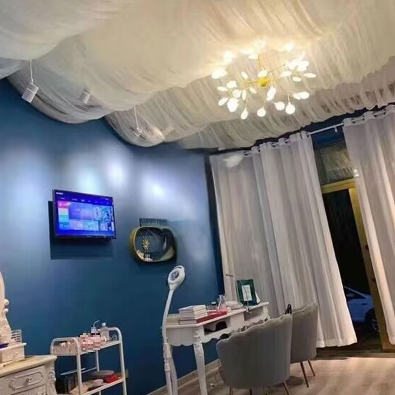 Decoración de boda decoración de techo ondulado cortina patio decoración de dormitorio polvo hotel superior