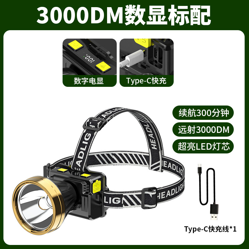 Nuevo LCD faro fuerte luz Super brillante carga resistencia super largo minero lámpara noche pesca inducción cabeza-montada linterna