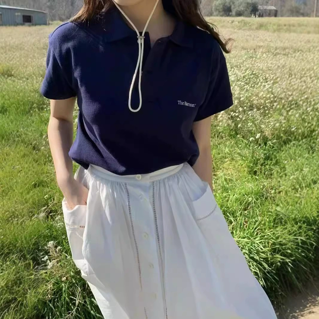 Поло, товары Южной Кореи, футболка, с вышивкой, с short sleeve