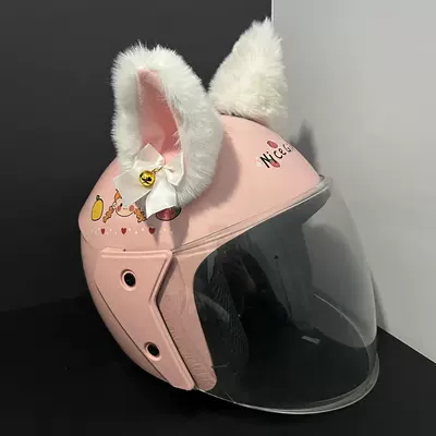 Helmet Decorative Bell Plush Motosiklet dəbilqələri - white-pink-ears-and-white-butterfly-bells