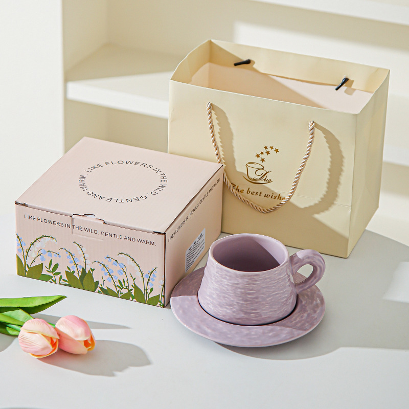 Tazas de café de cerámica de piedra de alta calidad, platos de oficina, tazas de café lujosas, copas de desayuno, regalo de mano.