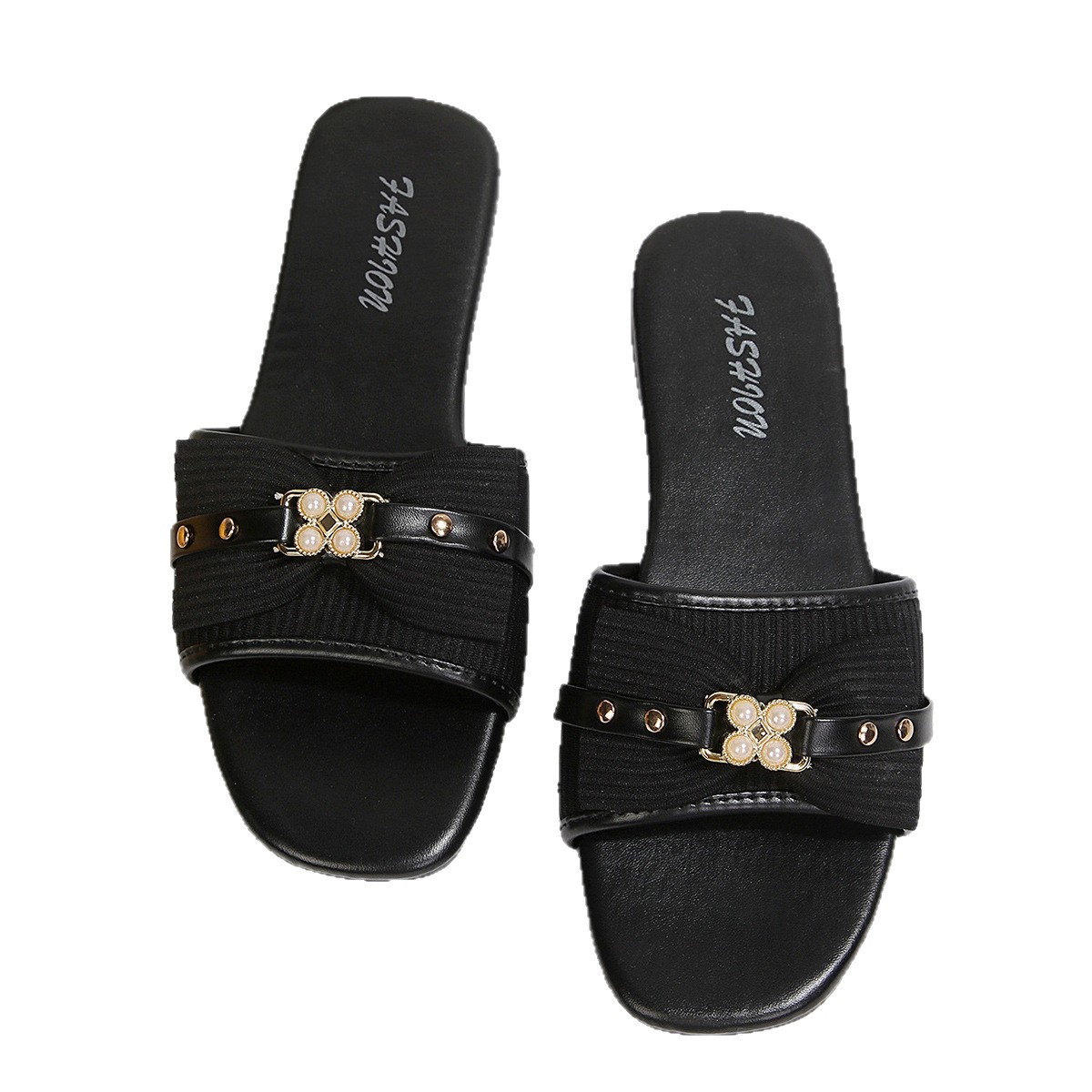 Zapatillas Planas de Punta Cuadrada para Mujer, Tejido y Plástico, Cómodo, Suela Plana, para Uso Casual