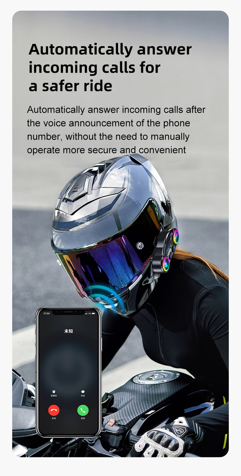 Cross-Border New Model Y13 Helmet Bluetooth Headset Fm Radio Colorful Waterproof Noise Reduction Long Battery Life Multi-Linkage Mobile Phone