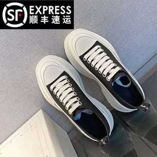 2025 High-heeled McQueen Canvas Shoes Casual Platform Shoes Increased White Shoes All-match Thick-soled Torre Shoes