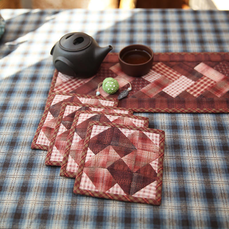 Primer paño teñido estera de té hecho a mano DIY patchwork corredor de mesa bordado Lu bordado estera de la placa de té Zen camino de mesa té arte de la vendimia toalla de té