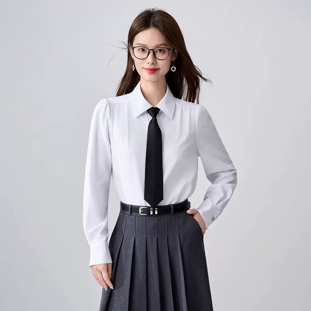 白色职业衬衫女秋冬新款国考公考面试通勤长袖上衣内搭套装衬衣