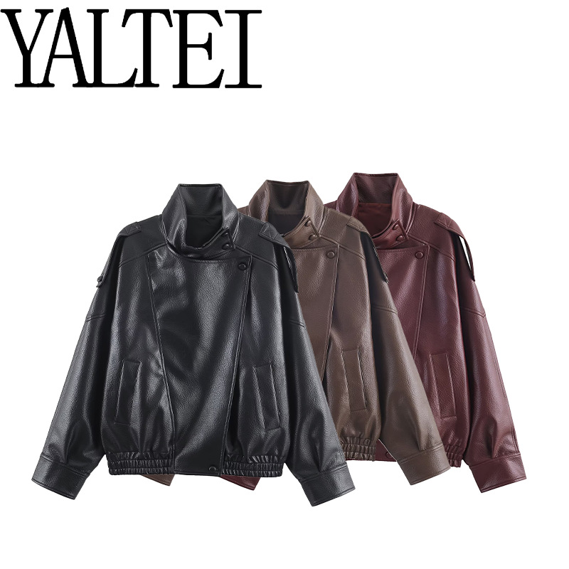 Yaltei Cross-Border Aliexpress Ins European and American Export Women's Fashion Versatile Imitation Leather Jacket Jacket 4391872