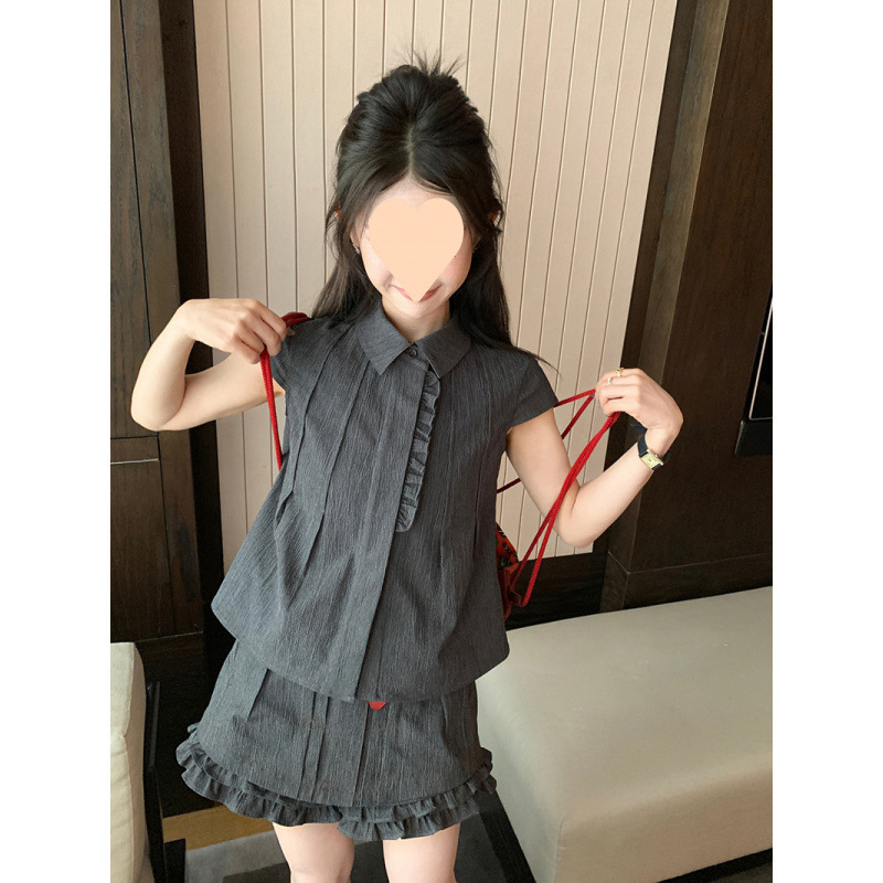 加州盛夏之夜新款俏皮复古花边小衫上衣高腰半身裙裤女两件套套装|undefined